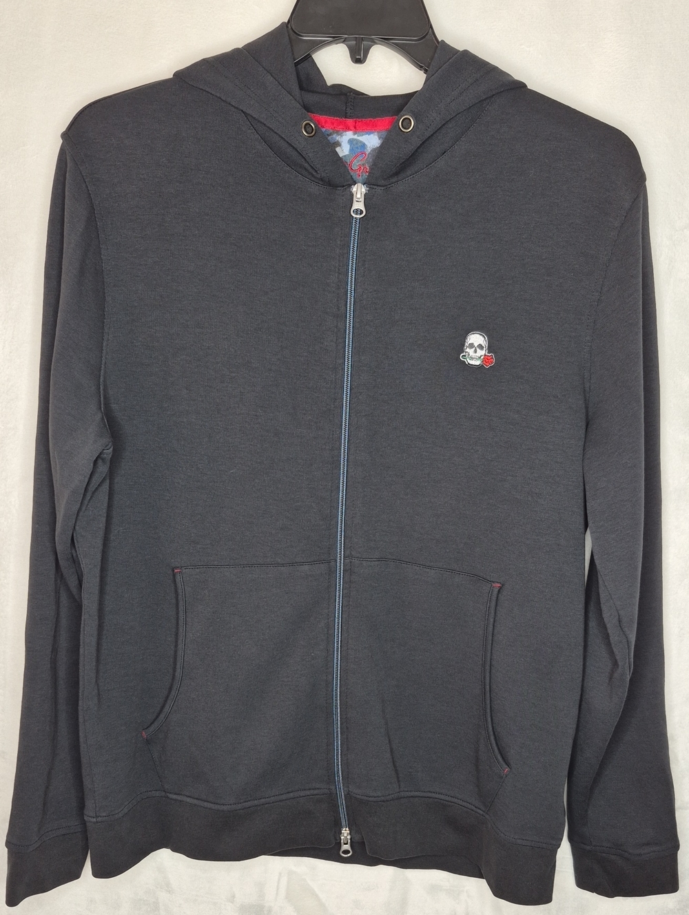 Robert Graham Black Full Zip Hoodie Skull Rose M